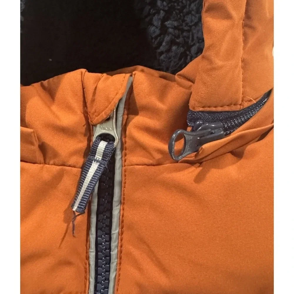 Member's Mark Puffer Jacket Boys 3T Navy Blue Orange Fleece Lined Hooded Coat